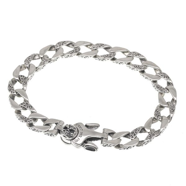 925 Sterling Silver Skull Carved Twist Chain Bracelet - Image 5