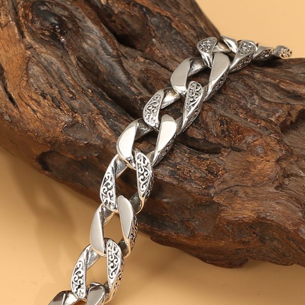 925 Sterling Silver Skull Carved Twist Chain Bracelet - Image 3