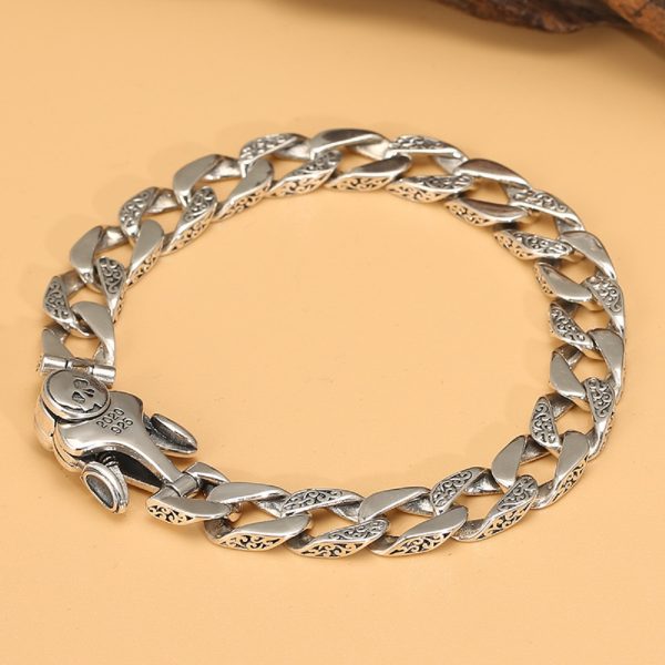 925 Sterling Silver Skull Carved Twist Chain Bracelet - Image 2