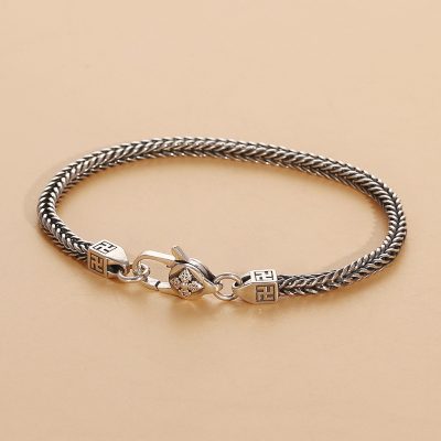 Square Braid sterling silver bracelet for women, made of 925 sterling silver, vintage Thai craftsmanship