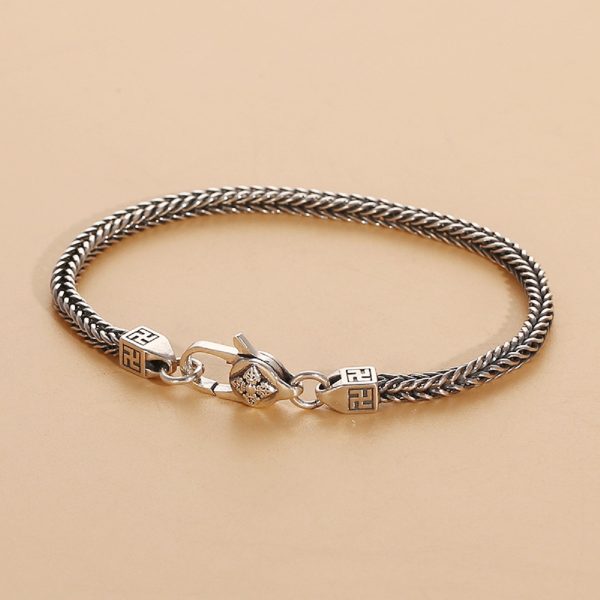 Square Braid sterling silver bracelet for women, made of 925 sterling silver, vintage Thai craftsmanship