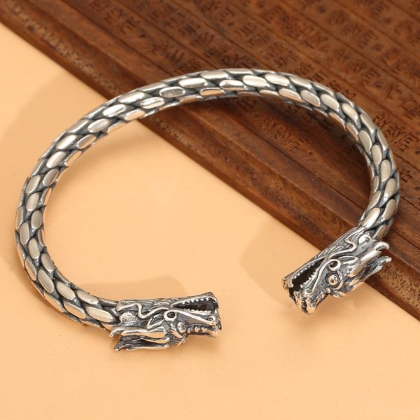 925 Sterling Thai Silver Dragon Open Bangle - Image 3