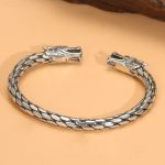 Brazalete abierto de plata de ley tailandesa 925 con diseño de dragón