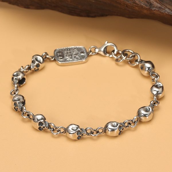925 Sterling Thai Silver Skull Bracelet For Men - Image 2
