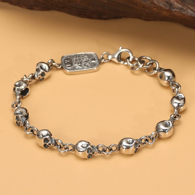 925 Sterling Thai Silver Skull Bracelet For Men - Image 2
