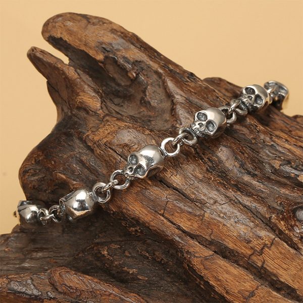 925 Sterling Thai Silver Skull Bracelet For Men - Image 5