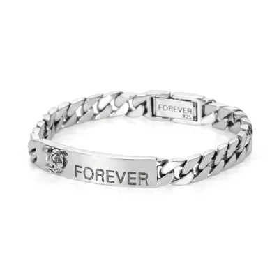 Personalized 925 silver Cuban bracelet with 'Forever' engraving, handcrafted artisan jewelry.