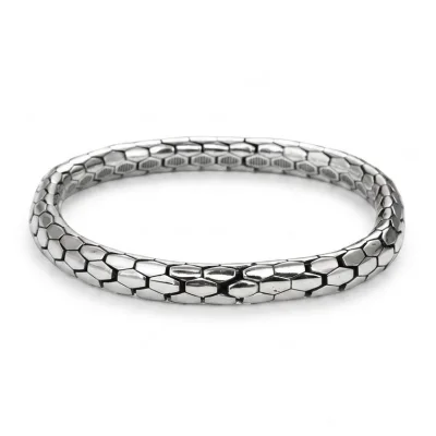 Men's 925 sterling silver bracelet featuring a realistic snakeskin scale pattern and secure clasp.