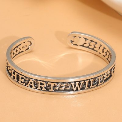 Sterling silver bangle bracelet, open cuff bangle with double layer engraving.