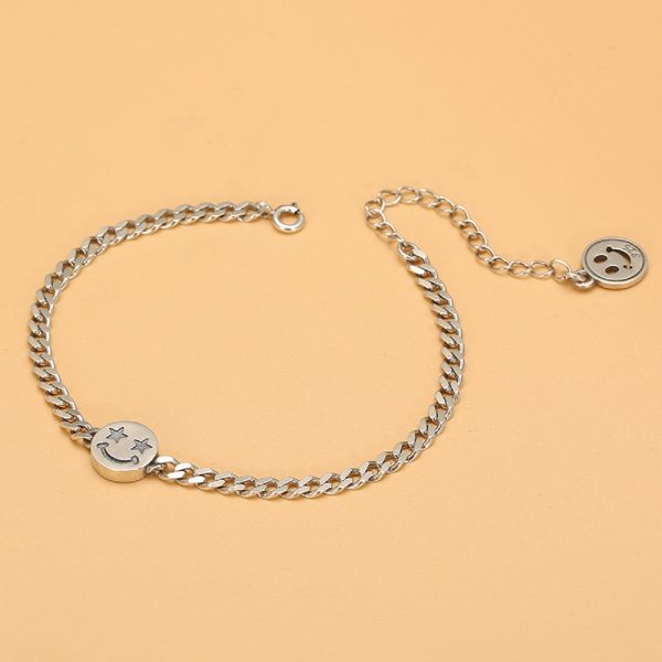 Happy Face 925 Sterling Silver Curb Chain Bracelet, left view