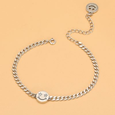 Happy Face 925 Sterling Silver bracelet for women, Classic Cuban chain design with two smiley face charms