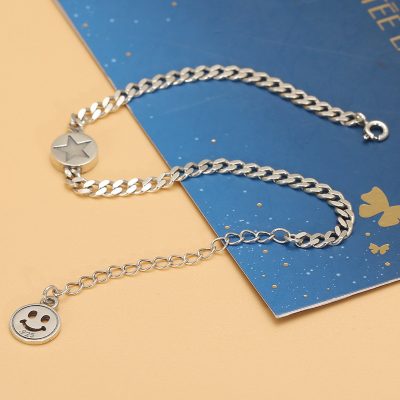 Happy Face 925 Sterling Silver Bracelet for women, made of 925 sterling silver, silver cuban chain bracelet,