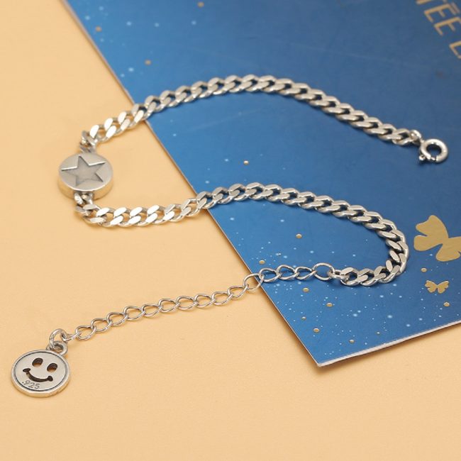 Happy Face 925 Sterling Silver Bracelet for women, made of 925 sterling silver, silver cuban chain bracelet,