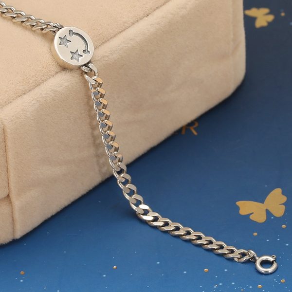 Happy Face 925 Sterling Silver Curb Chain Bracelet, detail view