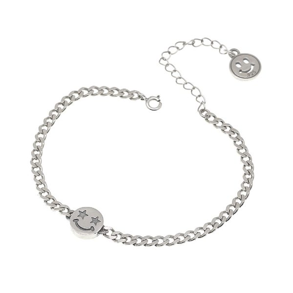 Happy Face 925 Sterling Silver Curb Chain Bracelet-5