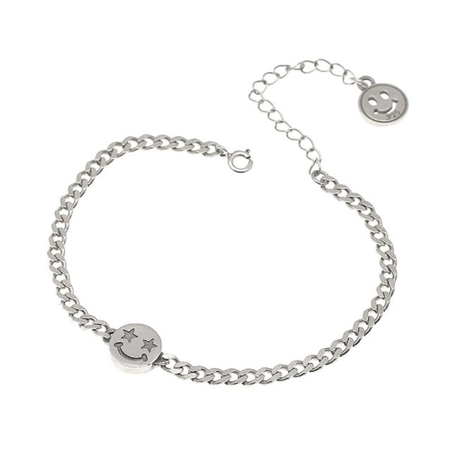 Happy Face 925 Sterling Silver Curb Chain Bracelet-5