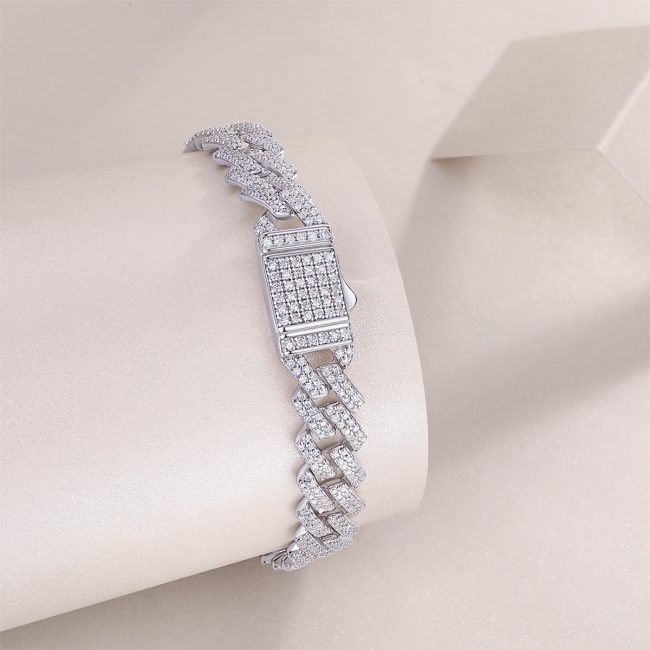 Pavé Diamond Link Chain Bracelet In Sterling Silver - Image 3