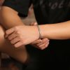 silver bangles bracelets, wear view of the weave open cuff bracelet
