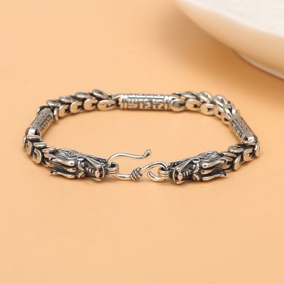 S925 Thai Silver Dragon Head Bracelet For Men