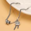 Tassel Chain sterling silver bracelet for women, with a round smiley face and silver tassel.