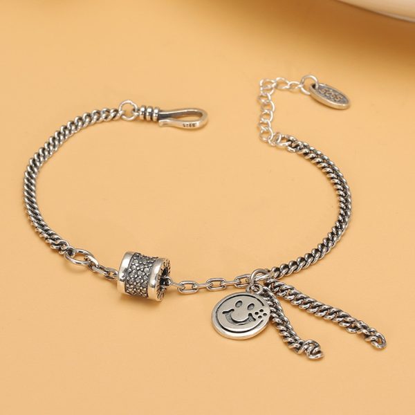 Thai Sterling Silver Bracelet for women, tassel chain pendant, length about 18cm, add a 3cm adjustable extender.