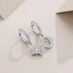 Small Sterling Silver Hoop Earrings with Moon & Star Drops