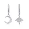 Small with Moon & Star Sterling Silver Hoop Earrings for women, hinge with snap-post closure