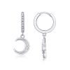 Small with Moon & Star Sterling Silver Hoop Earrings for women, a hoop earring is moon, another is star shape