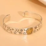 Pulseras anchas con cara sonriente en plata de ley 925