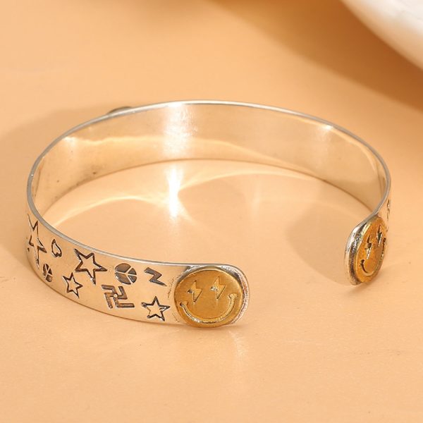 Sterling silver bangle bracelet, elegant smiley 925 sterling silver cuff bracelets