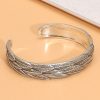 Sterling silver bangle bracelet, feather texture open cuff bracelet