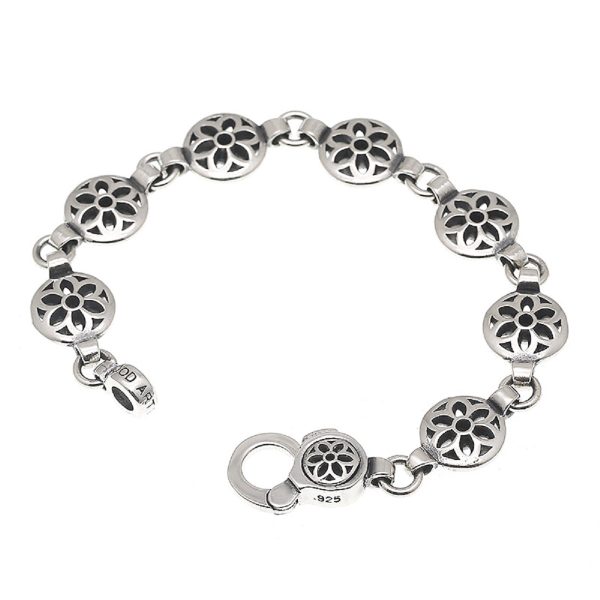 Thai Sterling Silver Hollow Petals Chain Bracelet