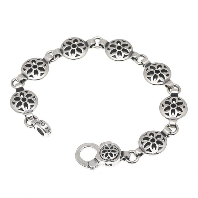 Thai Sterling Silver Hollow Petals Chain Bracelet