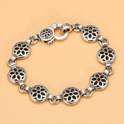 Hollow petals chain sterling silver bracelets for women, made of 925 sterling silver, weight about 32.1g