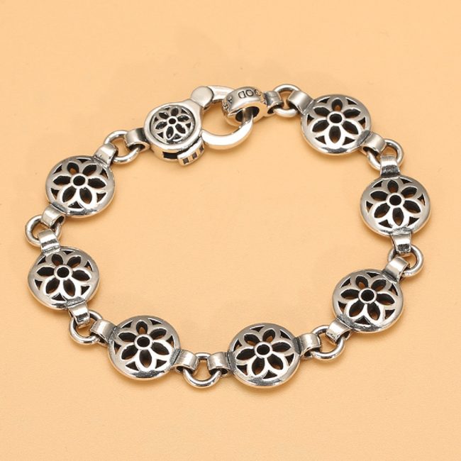 Hollow petals chain sterling silver bracelets for women, made of 925 sterling silver, weight about 32.1g