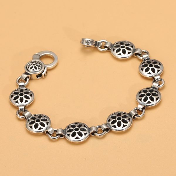 Hollow Petals Chain Sterling Silver Bracelet for women or men, vintage thai silver Craftsmanship, 18 and 20cm two sizes available