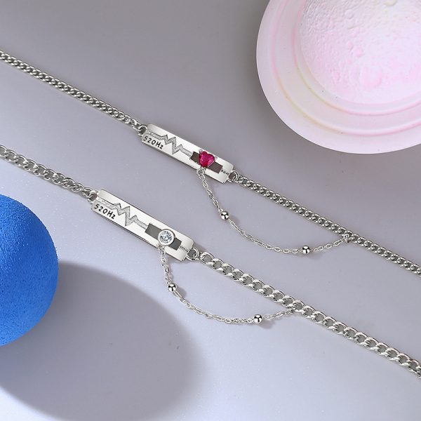 925 Sterling Silver Bracelet With couple Heartbeat Bracelet