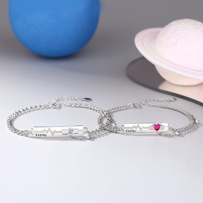 925 sterling silver heartbeat bracelet for couples