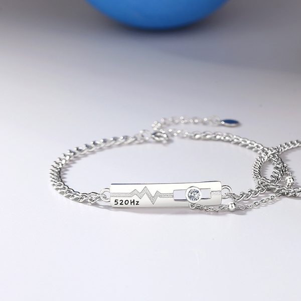 Silver Couple Bracelet With Heartbeat Bracelet men bracelet