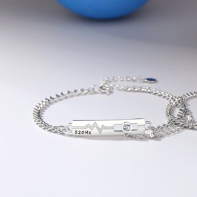 Silver Couple Bracelet With Heartbeat Bracelet men bracelet