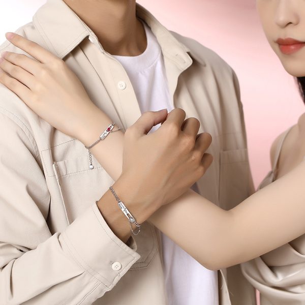 925 Sterling Silver Couple Bracelet With Heartbeat Bracelet wear view image