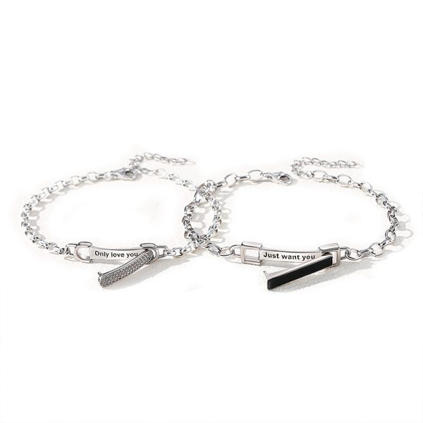 925 Sterling Silver Couple Bracelet With Love Charm blank view image