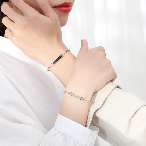 925 Sterling Silver Couple Bracelet With Love bracelet wear view,