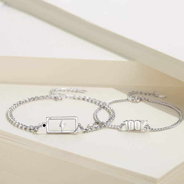 925 Sterling Silver Couple Bracelets With 100% Charged, made of 925 sterling
