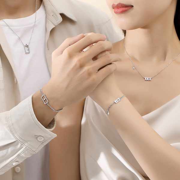 925 Sterling Silver Couple Bracelets With 100% Charged, Men's bracelet with sterling silver charging symbol, women's bracelet with sterling silver 100% character
