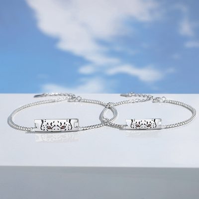 925 Sterling Silver Couple Bracelets With Panther Bracelet, made of 925 sterling silver, setting yellow zirconia