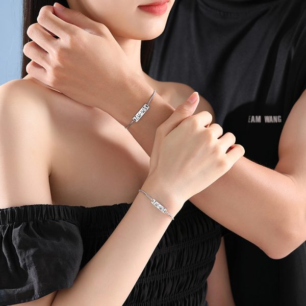 925 Sterling Silver Couple Bracelets With Cheetah Bracelet wear view image