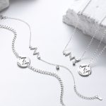 925 Sterling Silver Couple Heartbeat Bracelet with Cuban Link Chain bracelet set