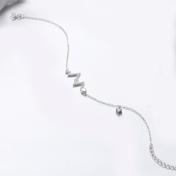925 Sterling Silver Couple Heartbeat Bracelet with Cuban Link Chain women bracelet