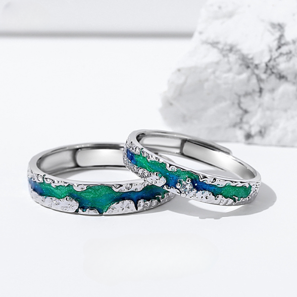925 Sterling Silver Couple Ring With Aurora